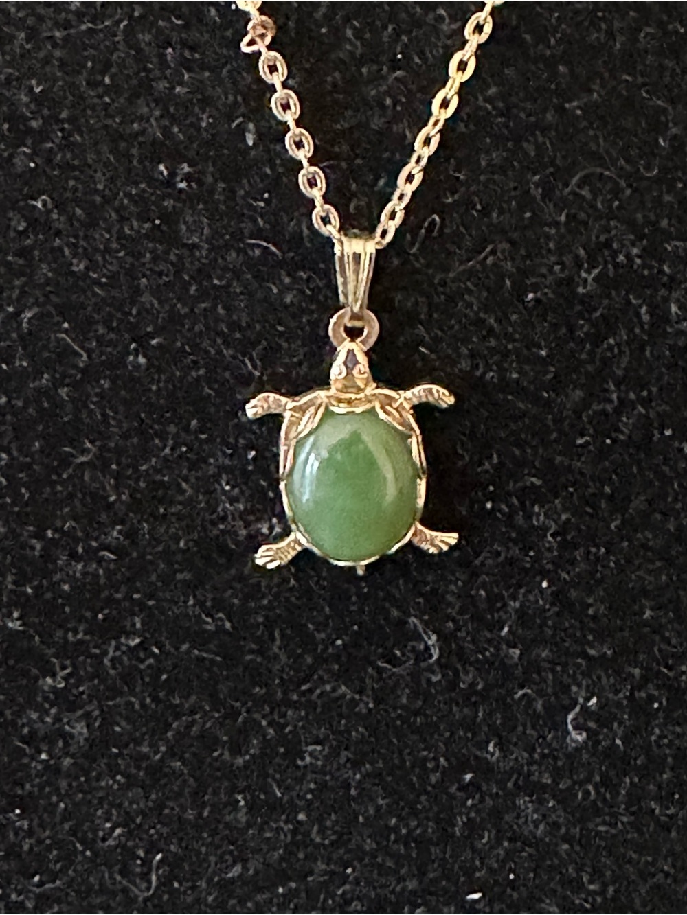 Gold-Tone Turtle Pendant Necklace with Green Stone